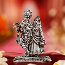 Intricate Elegance Silver Radha Krishna Idol