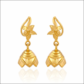 Elegant Floral Motif Gold Jhumka Earrings