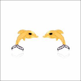 Splashy Dolphin Motif Gold Earrings