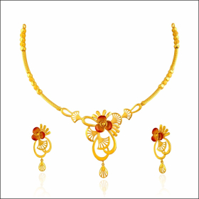Floral Gardenia Resplendent Gold Necklace Set