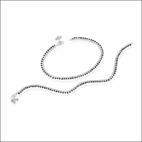 Classic Black Beads Silver Payal