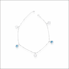Resplendent Blue Evil Eye Silver Anklet