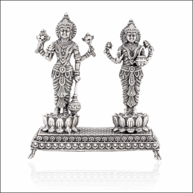 Sacred Union Lord Lakshmi & Vishnu Silver Idol