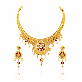 Radiant Artistry Kolkata Style Gold Necklace Set