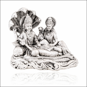 Divine Lakshmi & Vishnu on Sheshnag Silver Idol