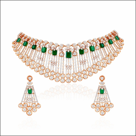 Captivating Magnificence Emerald Rose Gold Diamond Necklace Set