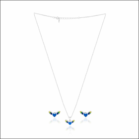 Captivating Blue Heart Silver Chain Set