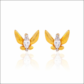 Playful Birds Solitaire Gold Stud Earrings 