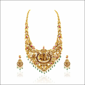 Cultural Grace Temple Design Gold Necklace Set