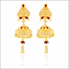 Exquisite Radiance Meena Design Gold Jhumka Earrings
