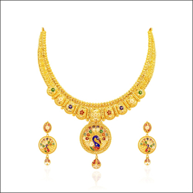 Vibrant Meena Design Gold Necklace Set